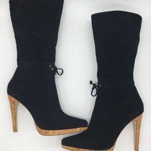 NINE WEST BLACK SUEDE BOOTS || 4.5 HEEL || SZ 9